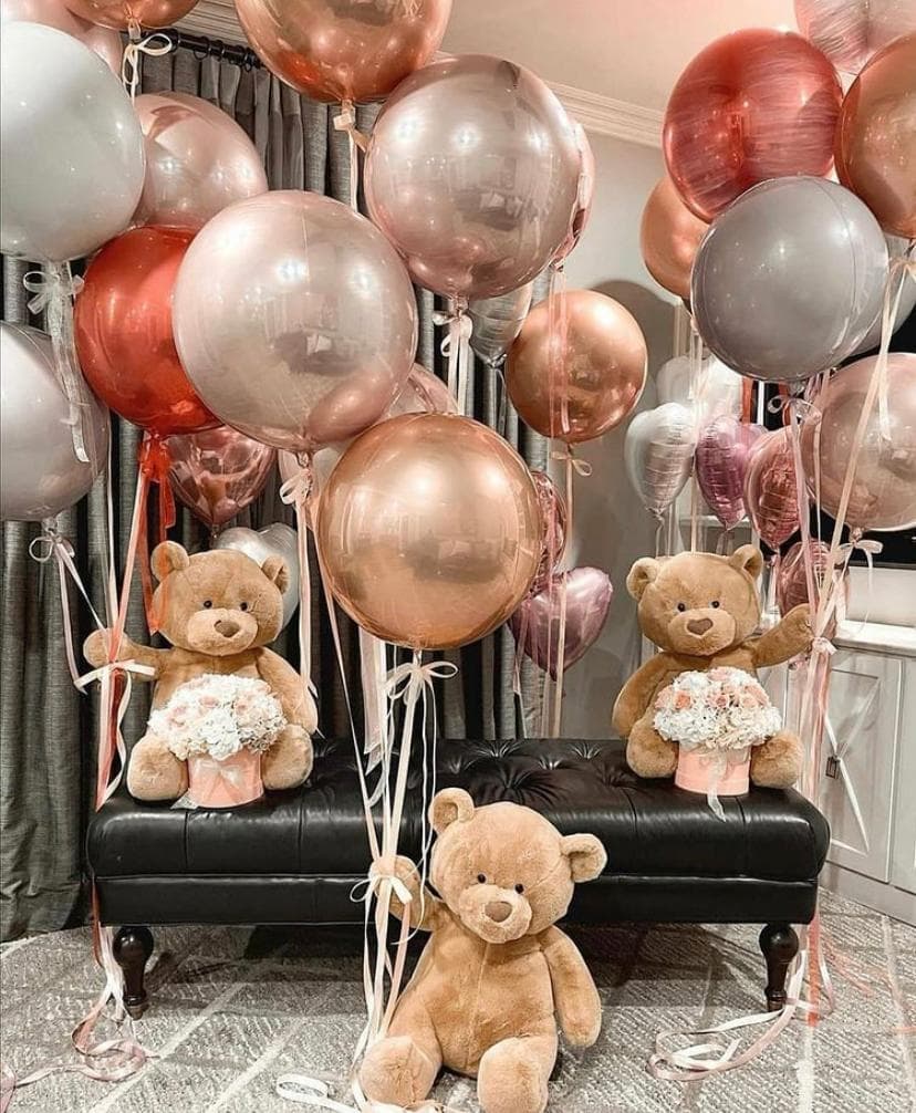 Teddy Bear Rose Gold Birthday Setup
