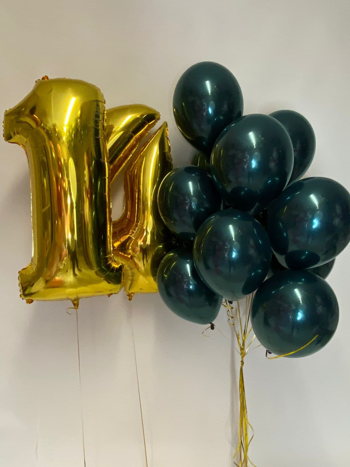 Number Balloon Bouquet — Gold & Emerald