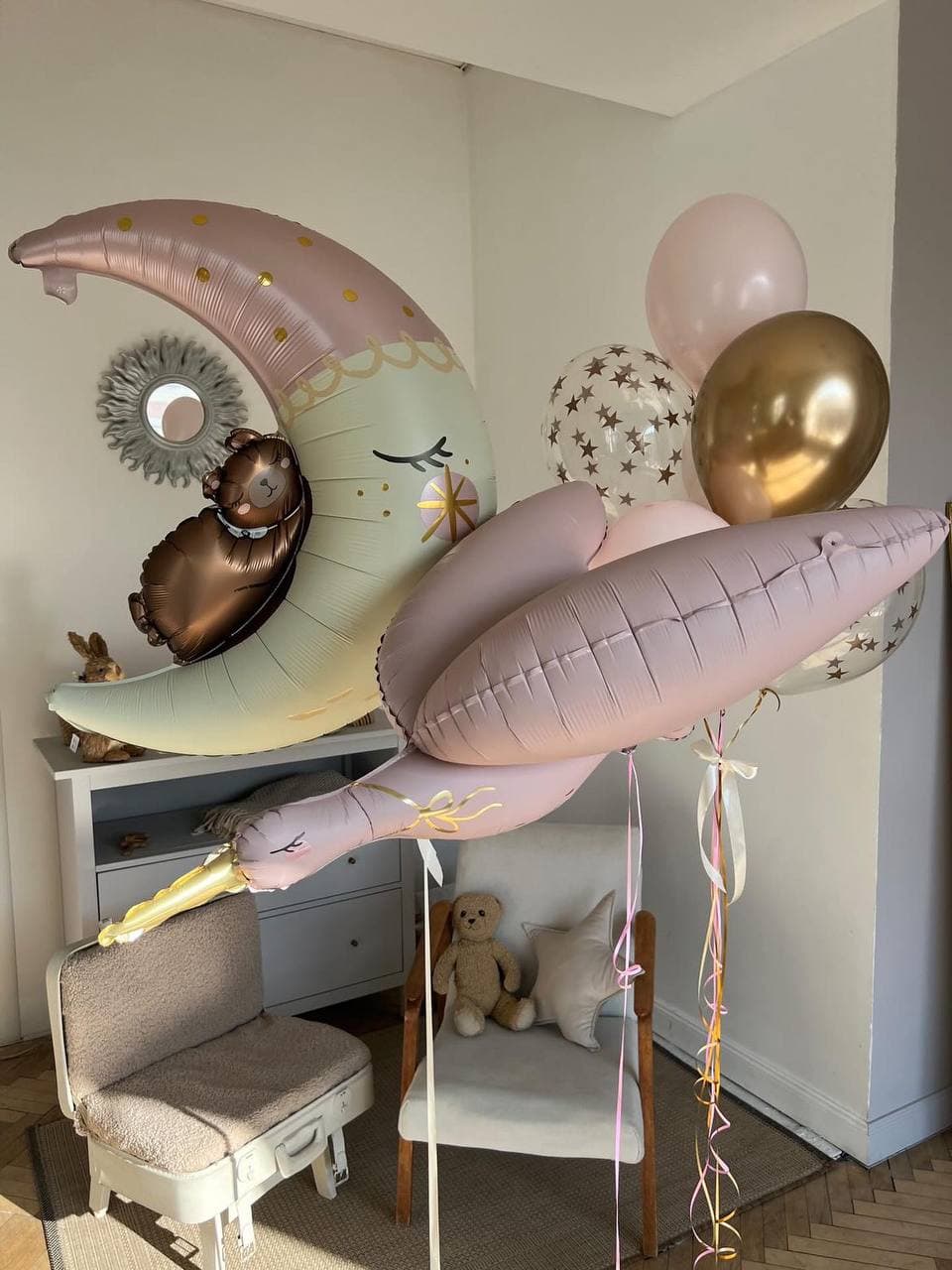 Newborn Baby Balloon Set — Moon, Stork & Teddy