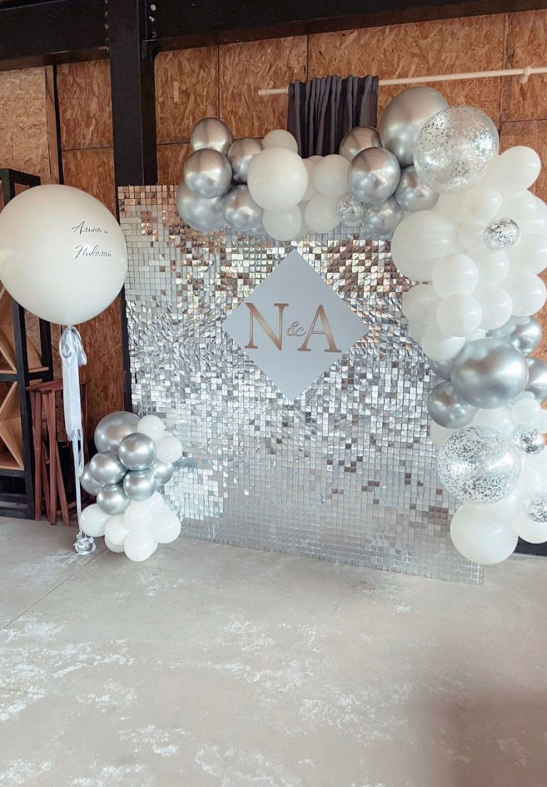 Wedding Shimmer Wall with Balloon Garland